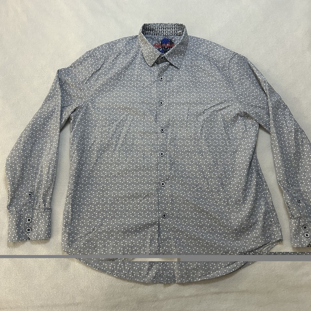 Robert Graham Mens XL Gray Shirt Geometric Classic Fit Contrast Preppy Button